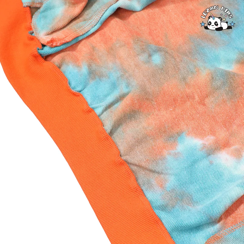 LEZONKIDS - Conjunto de duas peças personalizáveis para meninas com estampa tie-dye, camiseta e calças, fato de treino com fecho éclair personalizado